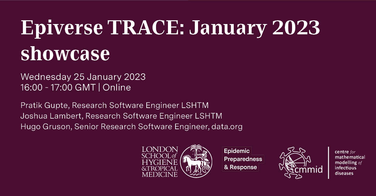 Working on epidemic preparedness &amp; response?
The Epiverse TRACE team <a href="/LSHTM/">London School of Hygiene & Tropical Medicine</a> <a href="/DataDotOrg/">DataDotOrg</a> invite you to our inaugural showcase to share and learn about software used to track disease outbreaks 🔧🔎
 
🗓️25 January
 ⏰16:00 - 17:00 GMT
 📍Online
 More info👉bit.ly/3GOcJ3l