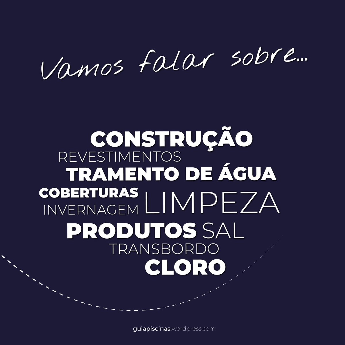 Hoje é dia de partilhar convosco os temas que vamos debater ao longo do tempo.
 
Segue o meu blog para ficares a saber mais.
guiapiscinas.wordpress.com

#piscinas #construcao #tratamento #agua #cloro #sal