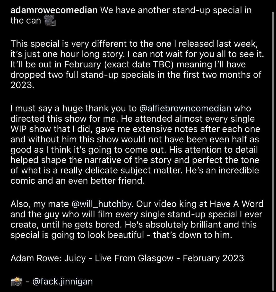 adamrowecomedy's tweet photo. Adam Rowe: Juicy

February 2023 🎥 https://t.co/GYxNZFfWFk