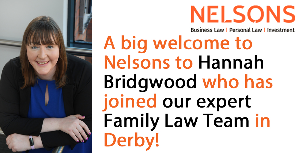 Nelsons_Law's tweet photo. Welcome to Nelsons #familylaw expert, Hannah Bridgwood, who has joined our #Derby office as a Senior Associate. Hannah specialises in a wide range of family law work, including #divorce and #financialsettlements with complex issues and high-value assets. https://t.co/qrJkbOb6BE