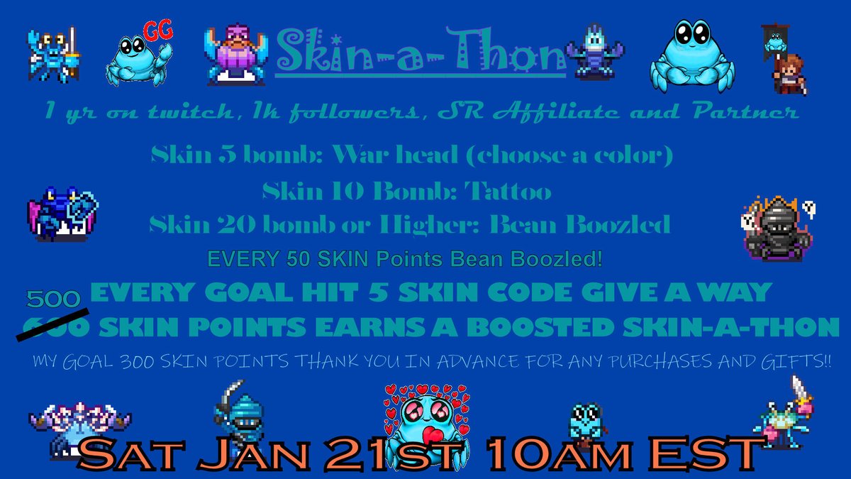 Broncomomma53's tweet photo. So Update! https://t.co/0sPCVXsgi3 has changed the rules! In order to earn a boosted Skin a thon you only need 500 SP Woop! THIS SATURDAY!! Come join us for the silliness!
https://t.co/EklWk59J08
@MarblesOnStream @StreamRaiders
#TwitchAffilate #streamraiderspartner https://t.co/NlWAUmdcaH