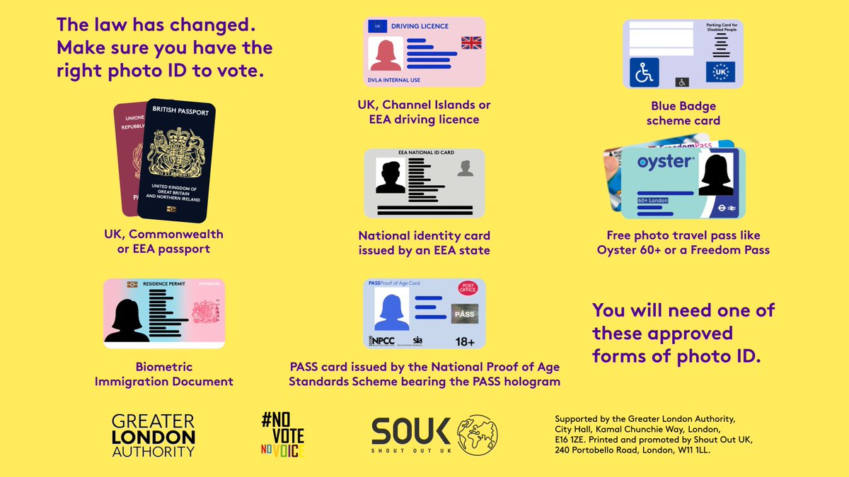 The law has changed. Make sure you have the right photo #VoterID to have your say on issues such as:

🚇 Transport
🌳 The environment
🚨 Policing and safety
🎭 Arts and culture

and many more!

Visit registertovote.london for more info. #NoVoteNoVoice