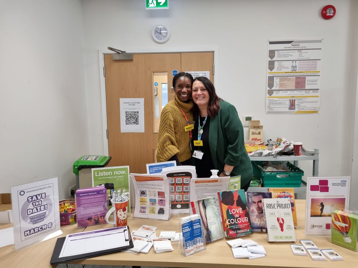 esthLISeducat's tweet image. Back again this time at St Helier in the Nonsuch Room for day 2 of the @epsom_sthelier well-being event promoting the @BorrowBox ecollection &amp;amp; mood boosting Books. Promoting the #WomensNetwork and getting sign-ups. Visit to get your blood pressure checked and enjoy tasty treats!