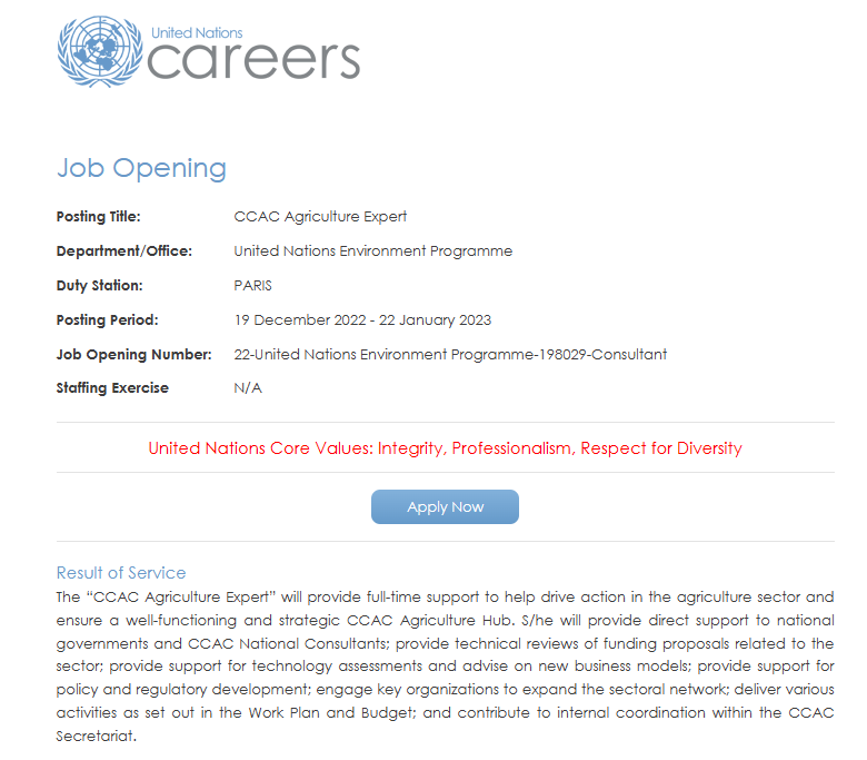 📢 <a href="/UNEP/">UN Environment Programme</a> Job Alert 

Role: Climate and Clean Air Coalition (CCAC) 🚜Agriculture Expert

⏰Deadline: 22 January 2023

Link⏬