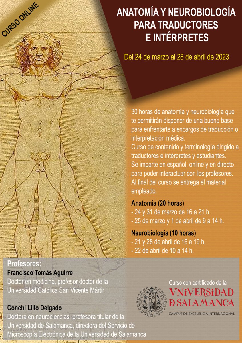 Si te quedaste con las ganas para Cardiología, te recuerdo que sigue abierta la matrícula para Anatomía y neurobiología. 30 horas de formación terminológica y de contenido en español con Paco Tomás y <a href="/ConchiLillo/">Conchi Lillo🧠🔬👀</a>.

Matrícula (normal y reducida) y temario: bit.ly/3ZWX6PZ