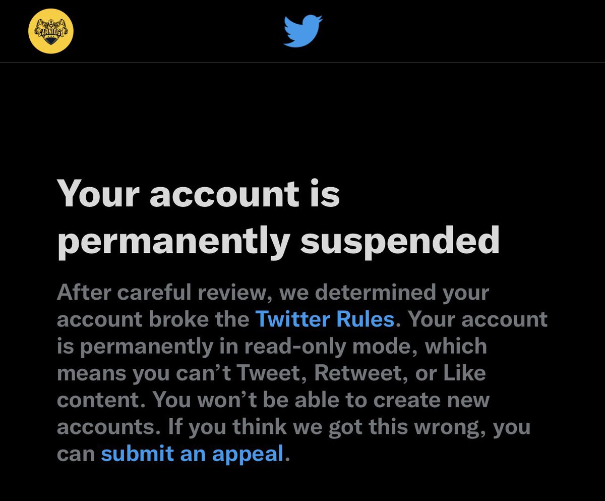 crnidge's tweet photo. @J4CKMULL @elonmusk @Twitter My account @crnidge is banned for responding to a convo with a meme photo (and the tweet is deleted btw) but this guy tells somebody he can straight up kill them and has the option for his account to be unlocked IF HE DELETES IT? tell me I’m seeing this correctly @elonmusk https://t.co/NcSMOChc3l