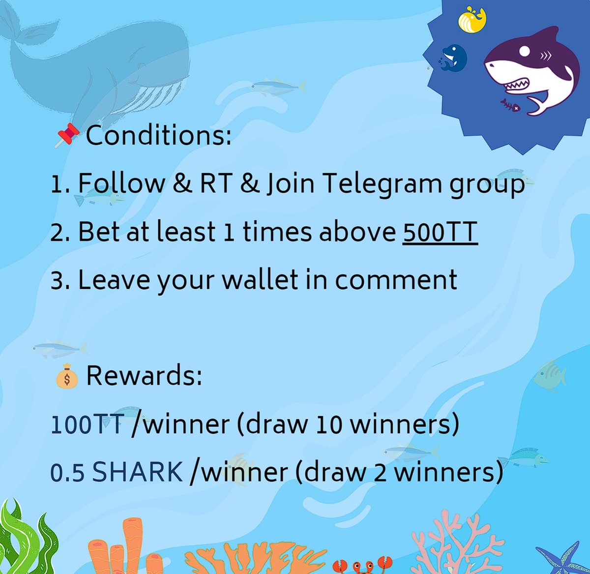 ttguessofficial's tweet photo. #TTGuess play to EARN 1,000TT and 1 SHARK
The more times you play, the more chance you win !
📅 Feb.9 00:00 ~ Feb.28 00:00 (UTC+0) https://t.co/gSMknMdBb7