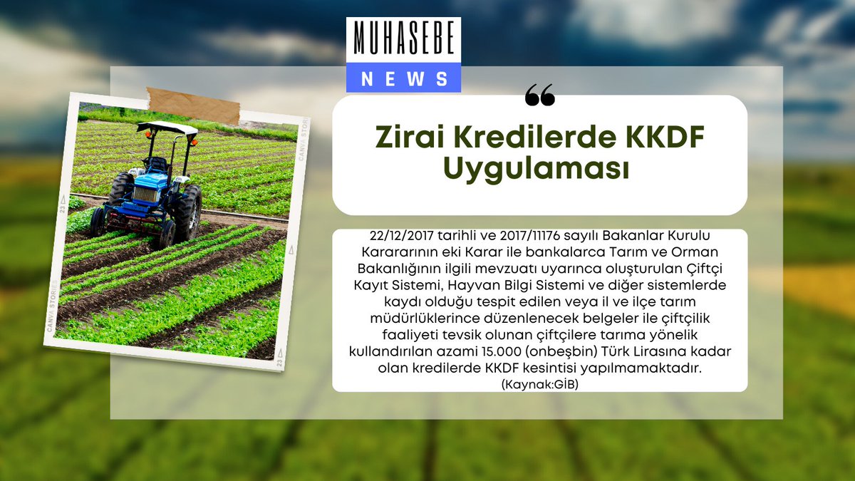 MuhasebeNews's tweet photo. Zirai Kredilerde KKDF Uygulaması  #ziraikredi #KKDF #çalışmahayatı #çalışan #işçi #işveren #işkanunu  #muhasebe #muhasebeciler #muhasebeci #muhasebehaberleri #muhasebenews https://t.co/iGi2jDEQ0z