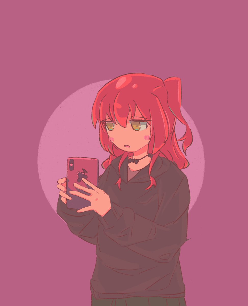 1girl phone solo red hair cellphone holding holding phone  illustration images