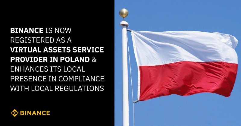 binance's tweet photo. Witam, Poland 🇵🇱

#Binance is fully compliant with Polish regulatory standards for virtual asset service providers (VASPs).

This registration enables #Binance to provide crypto asset exchange and custody services in the country.