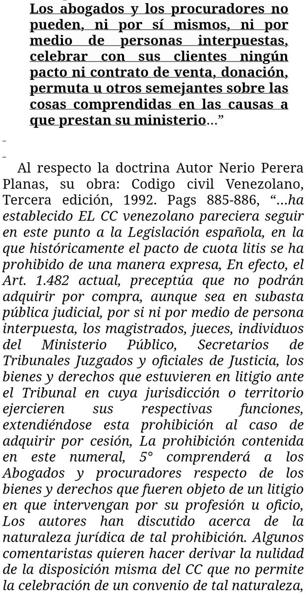 WilsonGomezGB's tweet photo. Sentencia N° 000776 del 13/12/2022 Sala de Casación Civil @TSJ_Venezuela
Pacto de cuota litis. La prohibición a los Abogados y procuradores respecto de los bienes y derechos que fueren objeto de un litigio en que intervengan por su profesión u oficio ☕🧐
https://t.co/Ae3ZsTgjPx https://t.co/7yLiSvwsl3
