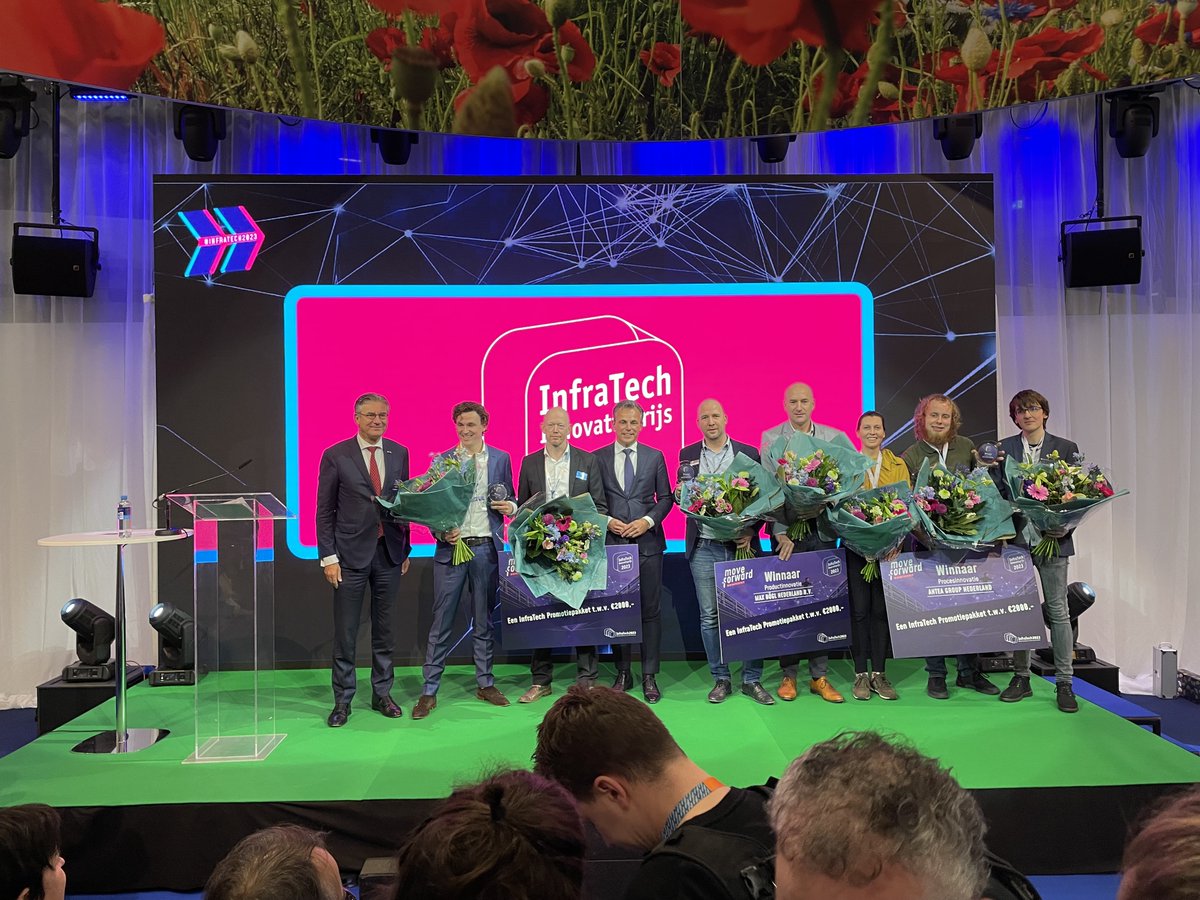 GMBtweet's tweet photo. Trots! Met onze partners zijn we de winnaar van de InfraTech innovatieprijs 2023! 🎉
 
We zijn de winnaar in de categorie Duurzame samenwerking, met de Duurzame Brandstofketen: een unieke ketensamenwerking waarbij we biogas omzetten in energie voor onze bouwplaatsen. https://t.co/Vnq48sXfbj