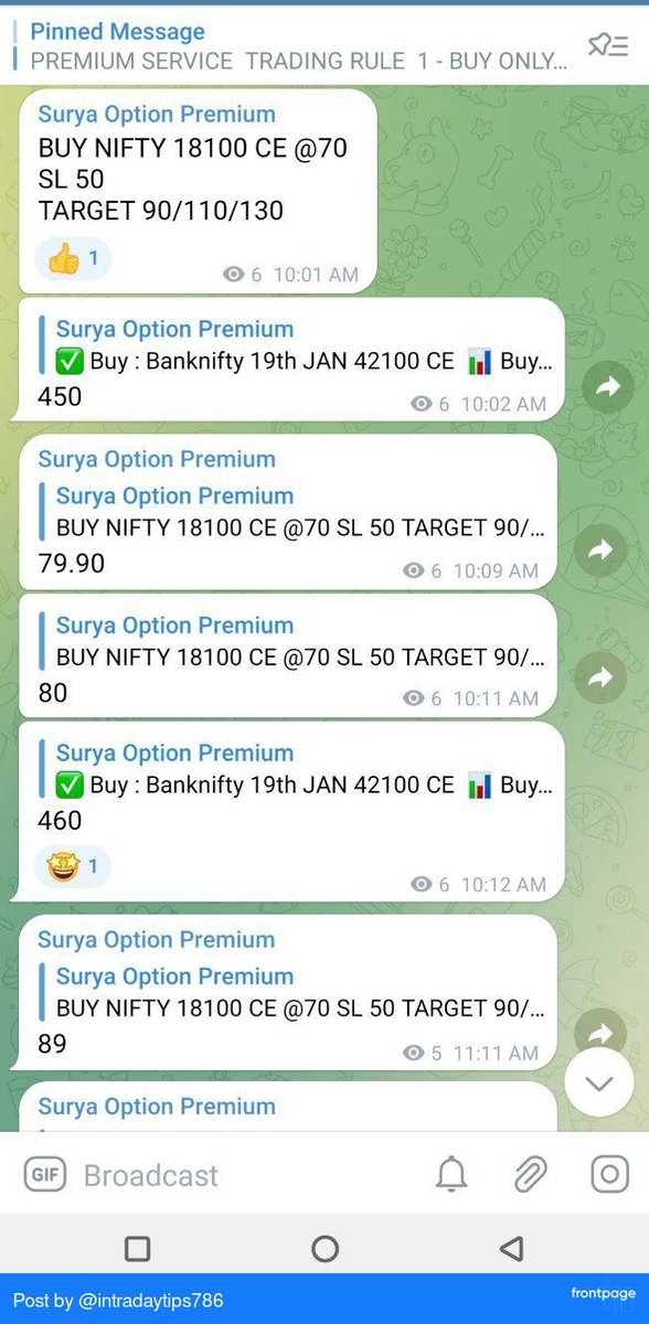 SURYAKUMARDAMOR's tweet image. 18 Jan 2023
Banknifty premium call screenshot
Join telegram channel gujarati power
t.me/gujaratisurya
#NIFTYBANK 
#NIFTY50 
#intradaytips
#sharebazar
#bullvsbear
 #frontpage_app