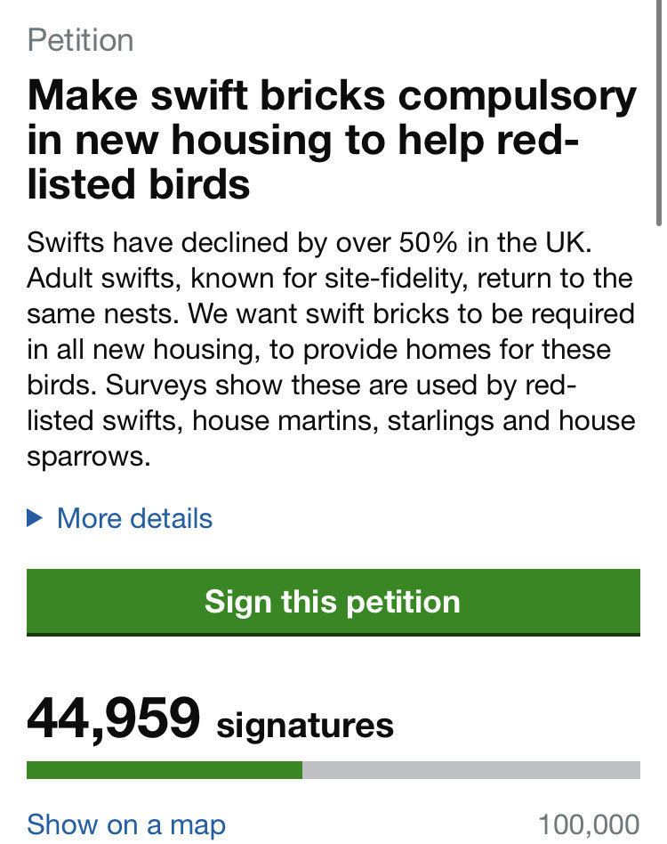 WriterHannahBT's tweet photo. #TheFeatherSpeech petition needs to gather 60,000 signatures by the end of #January for swifts. ♥️almost at 45,000… 🪶➡️https://t.co/lboVopkAgB #conservation #birds #nature #Britain https://t.co/qrMCn3s7CU