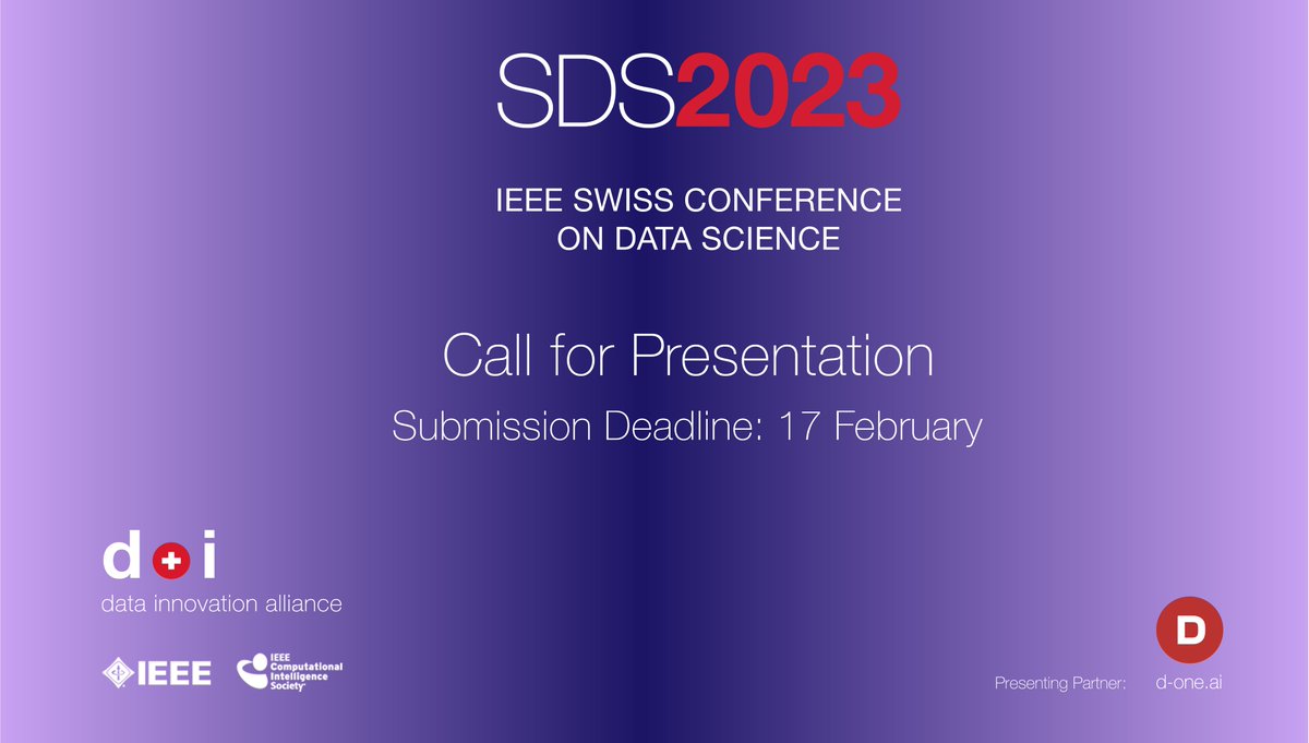 DataInnoCH's tweet image. Don&apos;t miss your chance to present at #SDS2023! The #CallforPresentations is open until February 17. Submit now: sds2023.ch/call-for-parti…