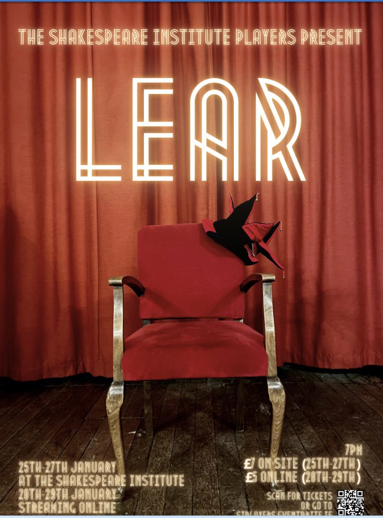 ShakesInstitute's tweet photo. The @SI_Players will be performing ‘Lear’ in our Hall (and streamed online) 25-27 January. Don’t miss it! https://t.co/DGphLOK70A
