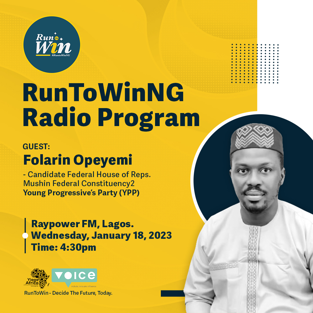 BONewsService's tweet photo. Folarin Opeyemi, candidate contesting for the Mushin Federal Constituency 2, under the @ypplagosNG will be speaking on @YIAGA's #RunToWinNG Radio Program.
Join him on @Raypower1025fm1 by 4:30pm today as he speaks about his work as a young politician and how to win at the polls. https://t.co/RUDlIkuxK2