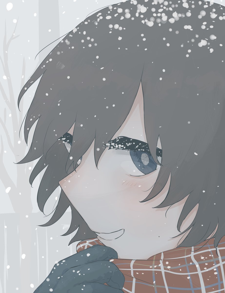 solo scarf gloves snowing 1boy looking at viewer smile  illustration images