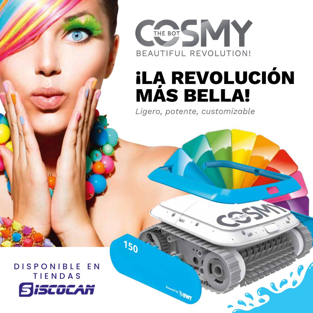 SiscocanGrupo's tweet image. Eficiencia y diseño en un mismo robot de #piscina. Los #limpiafondos Cosmy the Bot son intuitivos y fáciles de utilizar. Con su tecnología integrada, #Cosmy se adhiere a todas las superficies con un alto #rendimiento. Y además son personalizables en 8 colores diferentes 🌈💦