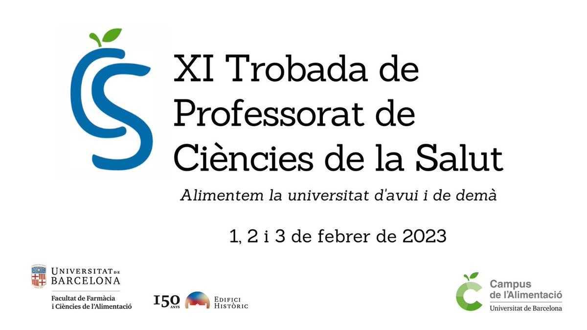 AlimentacioUB's tweet photo. Queden dues setmanes per a la XI Trobada de Professorat de Ciències de la Salut #XITrobada ProfUB #campusalimentacioUB https://t.co/WaBhGdH3aI