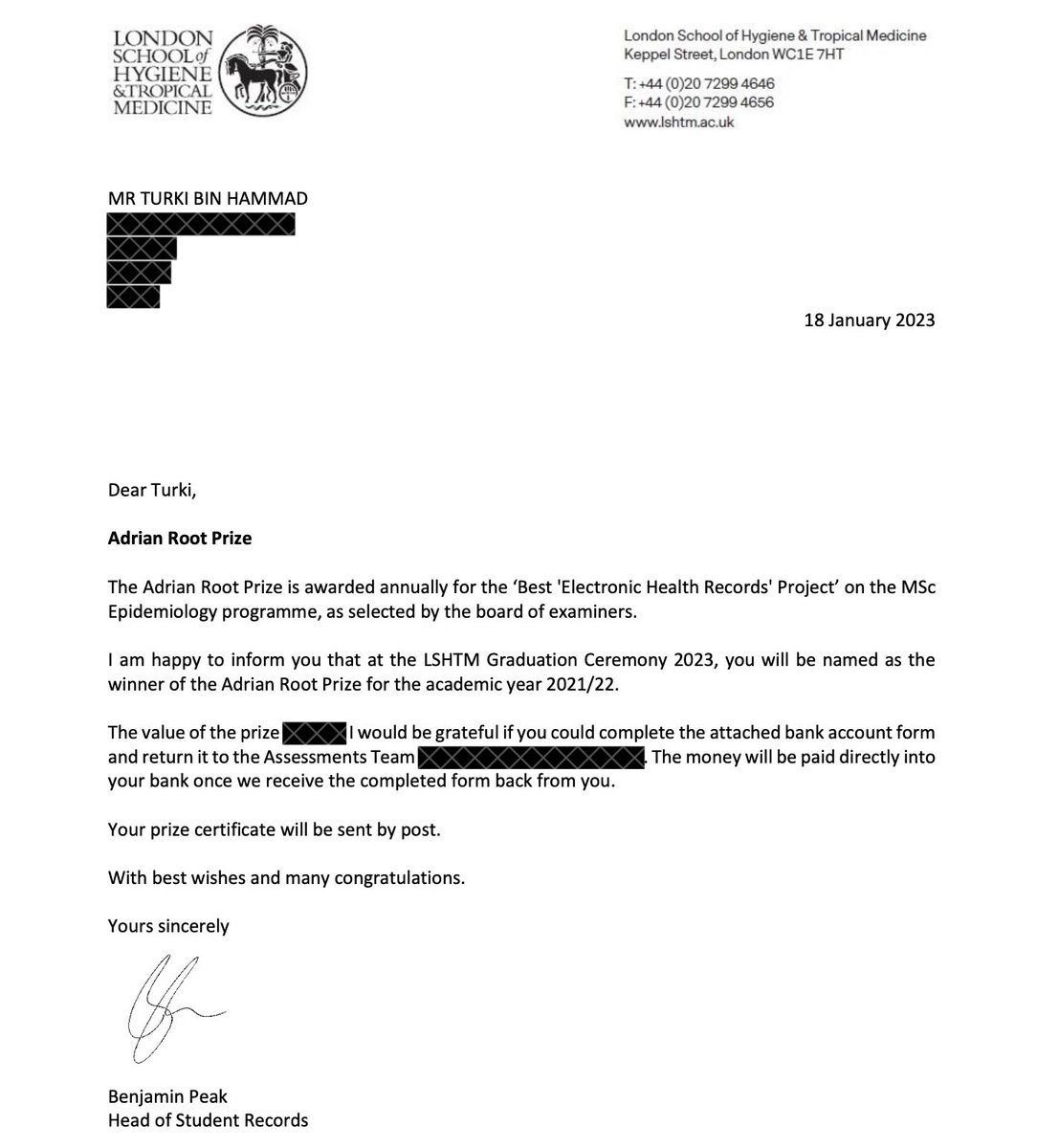 TurkiMo94's tweet image. I’m really happy to win the Adrian Root prize for the best electronic health records project on the MSc
Epidemiology programme for the academic year 2021/22. It is not the prize itself but the name of Adrian Root that makes me very happy. #LSHTM #epitwitter