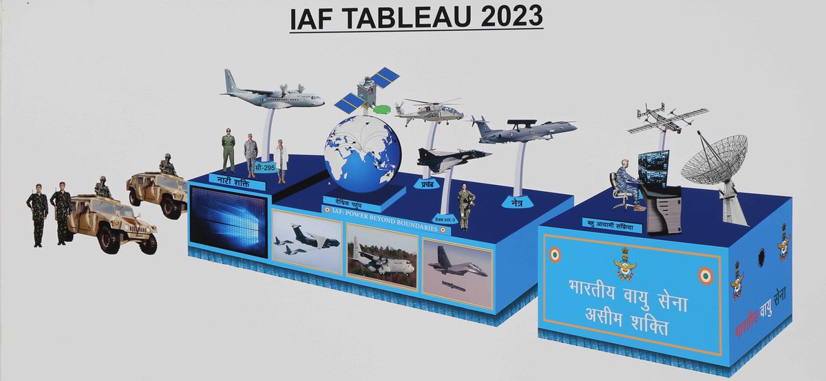 PRODefNgp's tweet photo. .@IAF_MCC will showcase " Power Beyond Boundaries" in its tableau at #RepublicDay2023 parade. Marching contingent of 4 officers & 144 air warriors will be led by Sqn Ldr Sindhu Reddy.
45 aircrafts will be carrying out flypast on #Kartavya_Path on 26 Jan 23.
@SpokespersonMoD https://t.co/6XlB7GoyHB