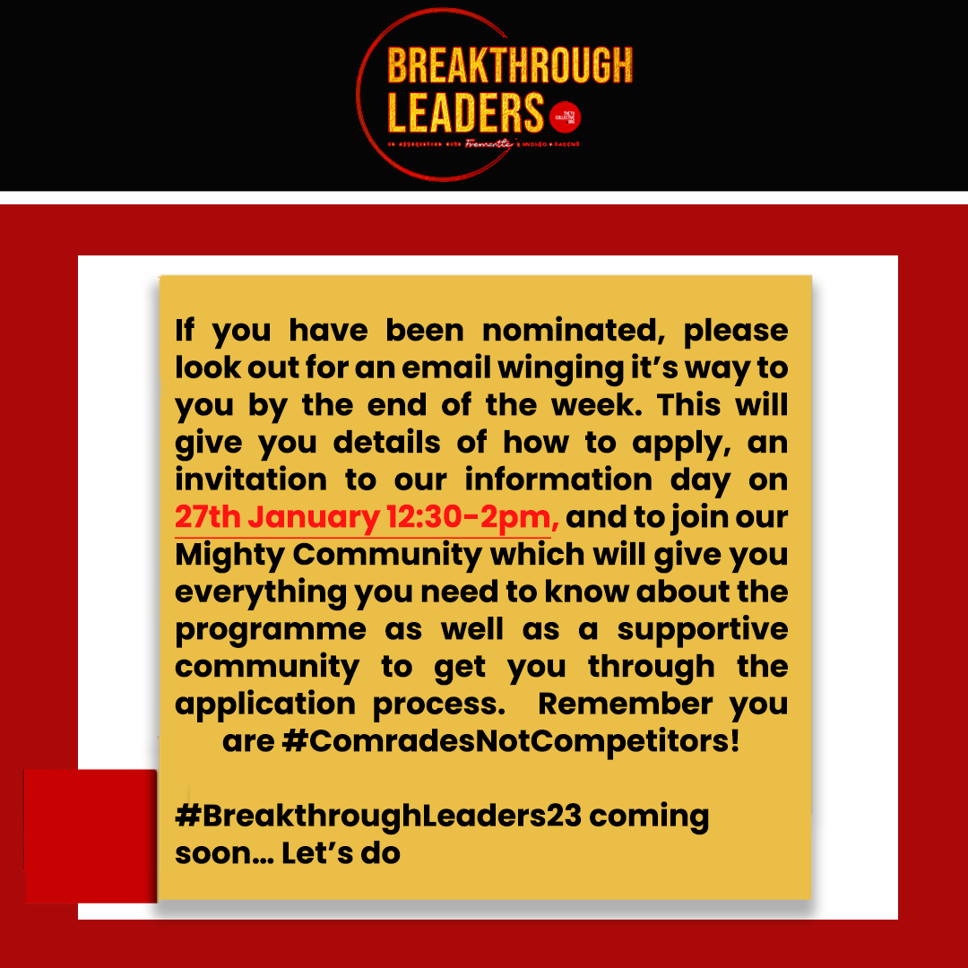 TheTVCollective's tweet photo. All nominees, please keep an eye out for an email inviting you to our information day Friday 27th January
_
#Breakthroughleader #nomination #Opportunity #industrysupport #production #producer #film #filmandtv https://t.co/ELFuhzMONa