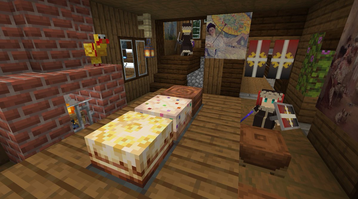 ComanHoliday's tweet photo. #Minecraft #マイクラ #LittleMaidReBirth #NeapolitanMod　
食堂の大テーブルにMODのケーキ並べたった(*´ω`*)
手前からバナナケーキ、バニラケーキ、チョコレートケーキ https://t.co/u3VLEV3vhc