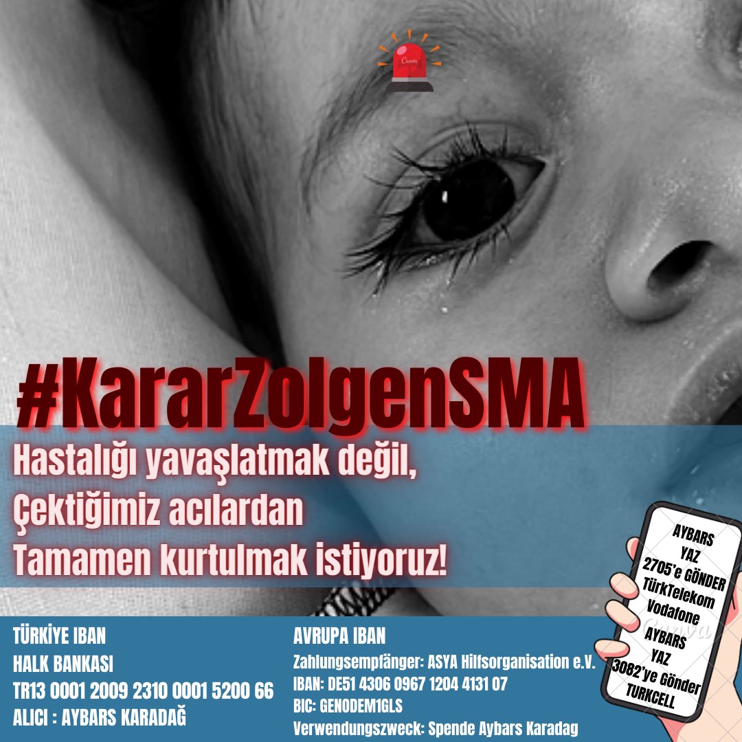 Bilim Kurulu’nun Kararı #KararZolgenSMA OLMALI…
SMA DEĞİL EVLATLARIMIZ KAZANSIN!
Evlatlarımızın canı için hep beraber #KararZolgenSMA diyoruz 🚨🚨🚨

#FahrettinKocaSesimiziDuy #zolgensma #bilimkurulu