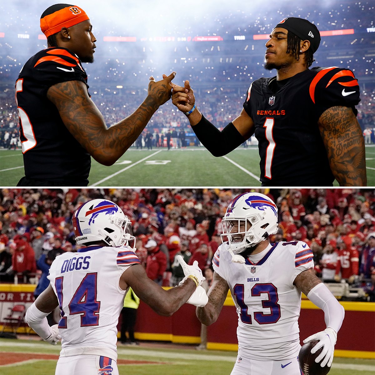 NFL's tweet photo. Which WR duo would you rather have? 👀

📺: #CINvsBUF -- Sunday 3pm ET on CBS
📱: Stream on NFL+ https://t.co/EZ8HyW1otO https://t.co/cIdUeQcbrr