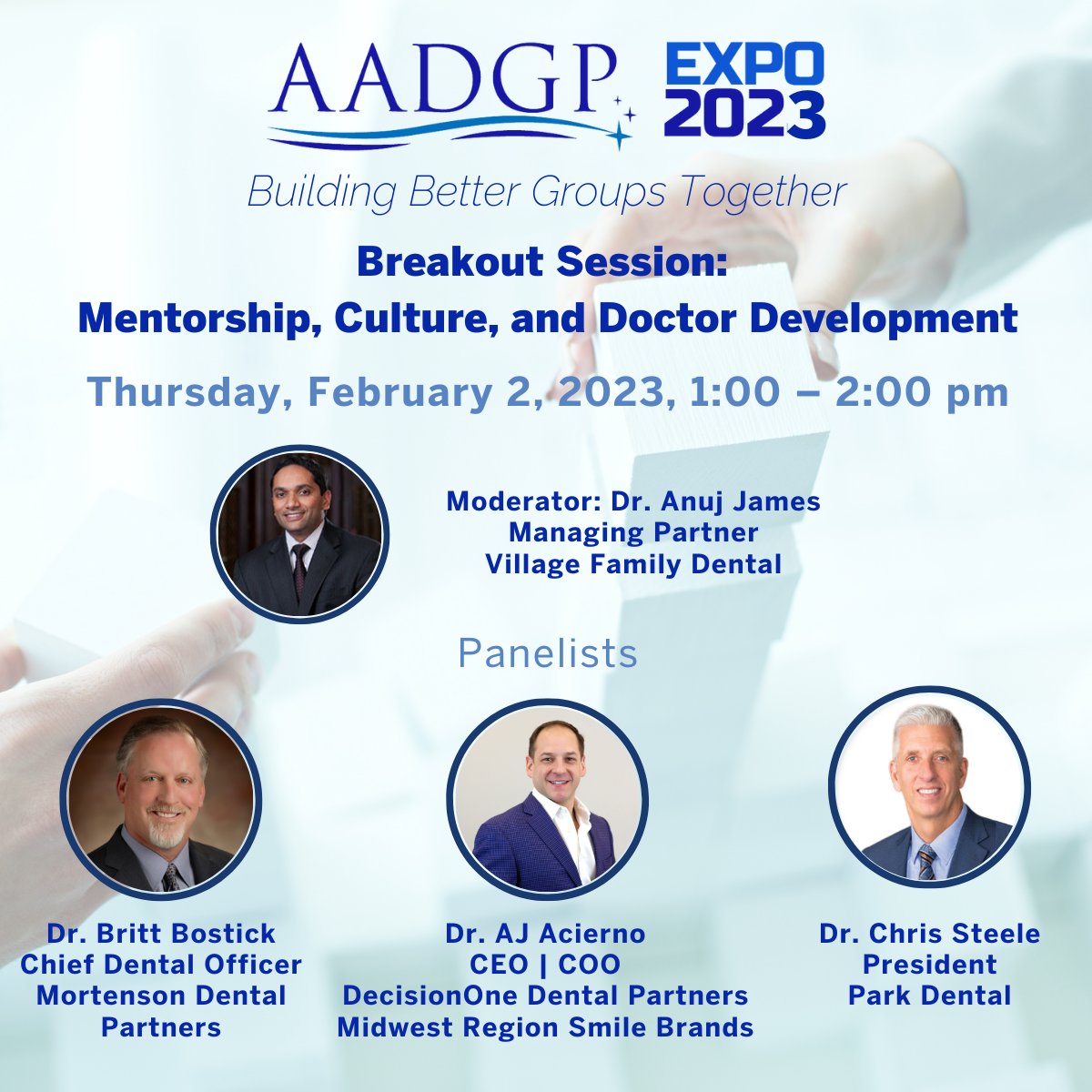 MortensonDP's tweet photo. Don't miss out on our very own, Dr. Britt Bostick, joining the AADGP Expo as a panelist for their upcoming breakout session on Mentorship, Culture, and Doctor Development! https://t.co/bD2ep6neKG
