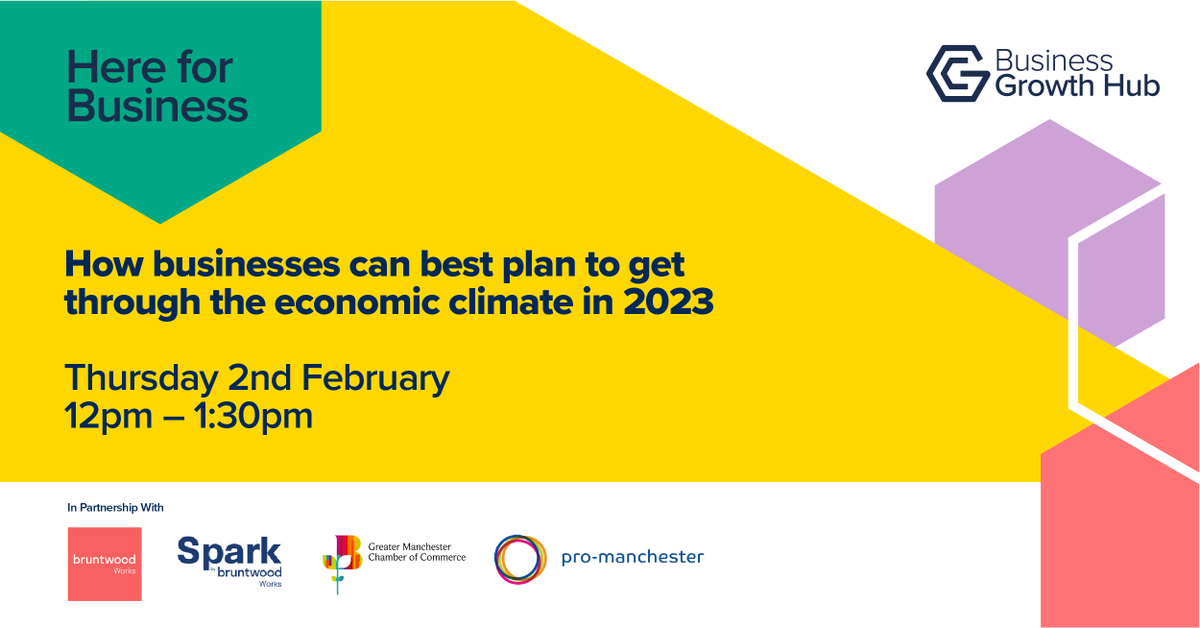 GMCC_Lucy's tweet photo. We're working with @promanchester and @growthcouk to be 'Here for Business'. Attend the next event on 2nd February to hear more on business planning in this economic climate. 

Book here: https://t.co/4pW1ZQLtSd https://t.co/INb633XSM3