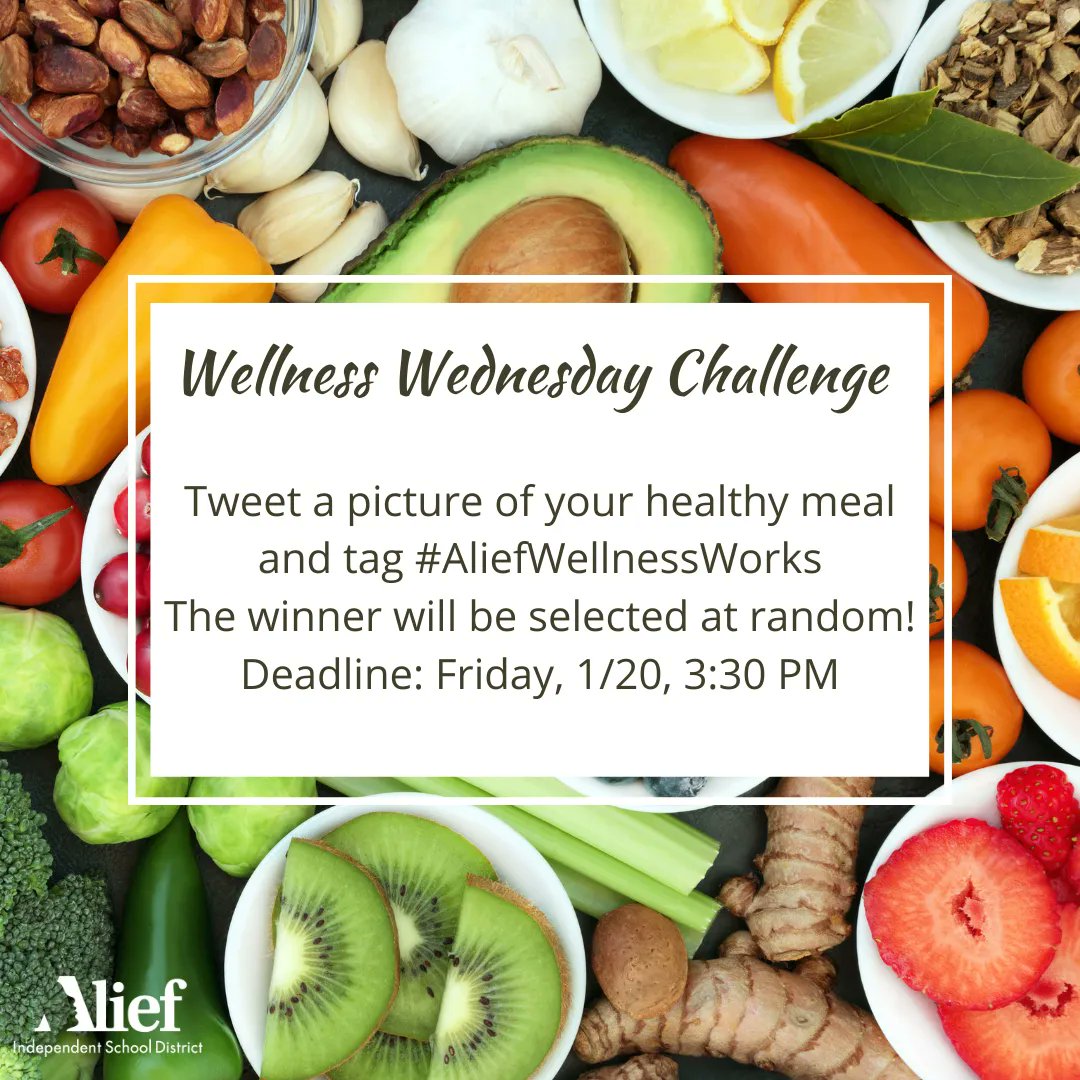 Healthy Meal Challenge 🍎🥕🌽
Show us your healthy meal! Tweet a picture of your healthy meal and tag #AliefWellnessWorks. The winner will be selected at random!
Deadline: Friday, 1/20, 3:30 PM