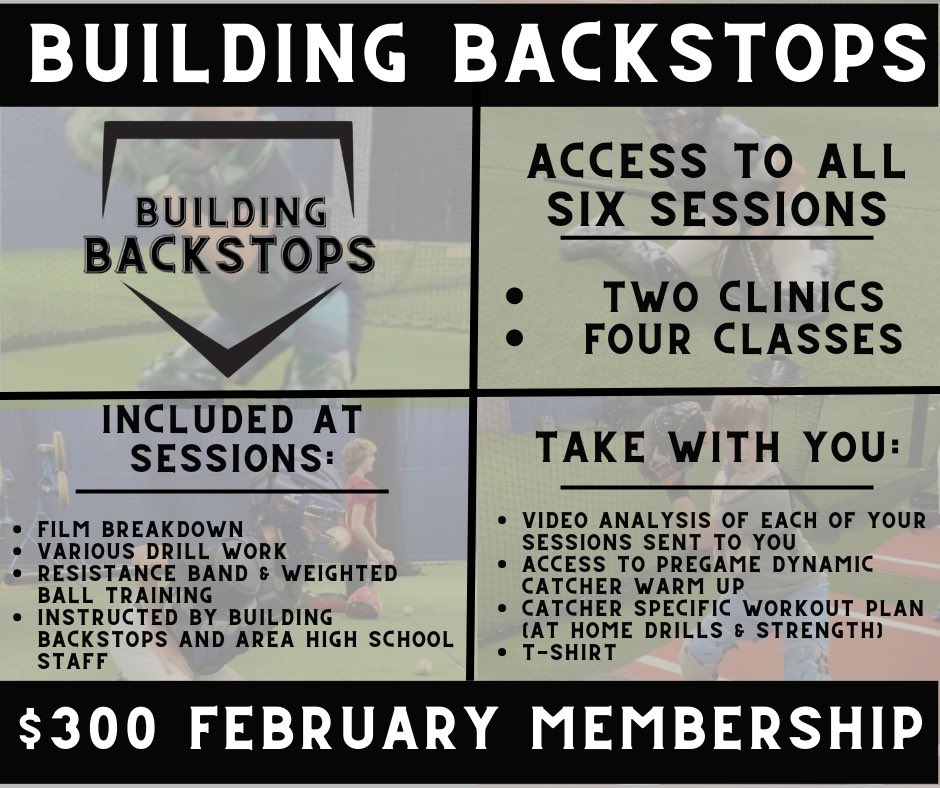 BuildBackstops's tweet photo. FEBRUARY MEMBERSHIP! This package is valued at over $100 of savings!

Building Backstops is offering a package for catchers who are looking for consistent work and feedback for the month of February to gear up for the spring season. https://t.co/8ffI58i2NV