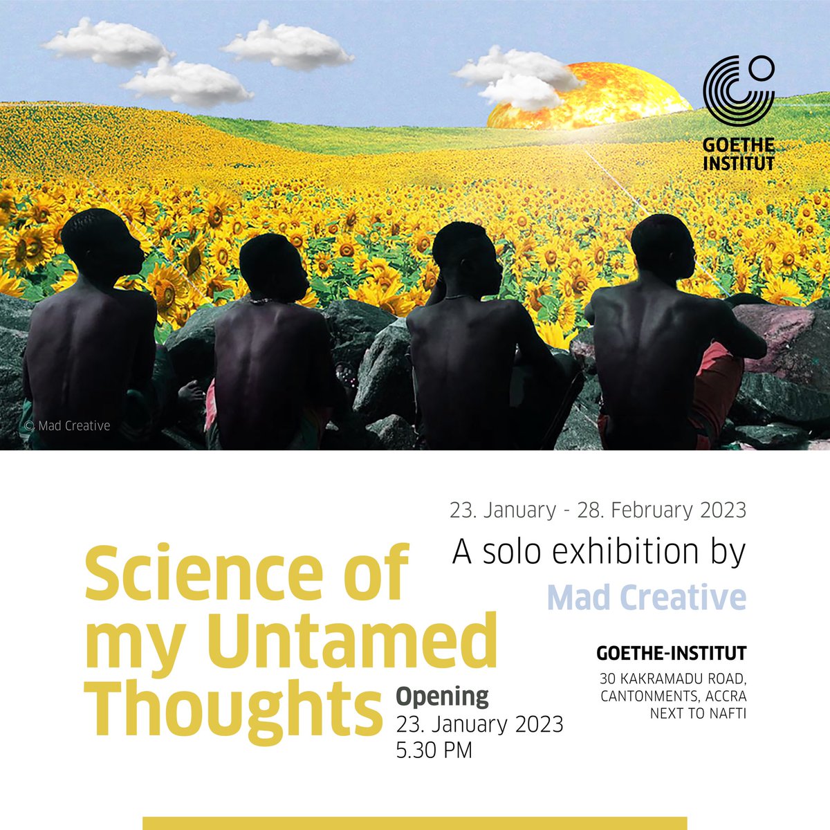 madcreative_'s tweet image. I’m pleased to announce my upcoming exhibition at the Goethe Institute, Ghana, Cantonment. 23rd January, 2023. 
5:30pm
 
"This exhibition unveils my persistence for vision.”
#artist #ghanaianartist #madcreative #exhibitions #art #artgallery