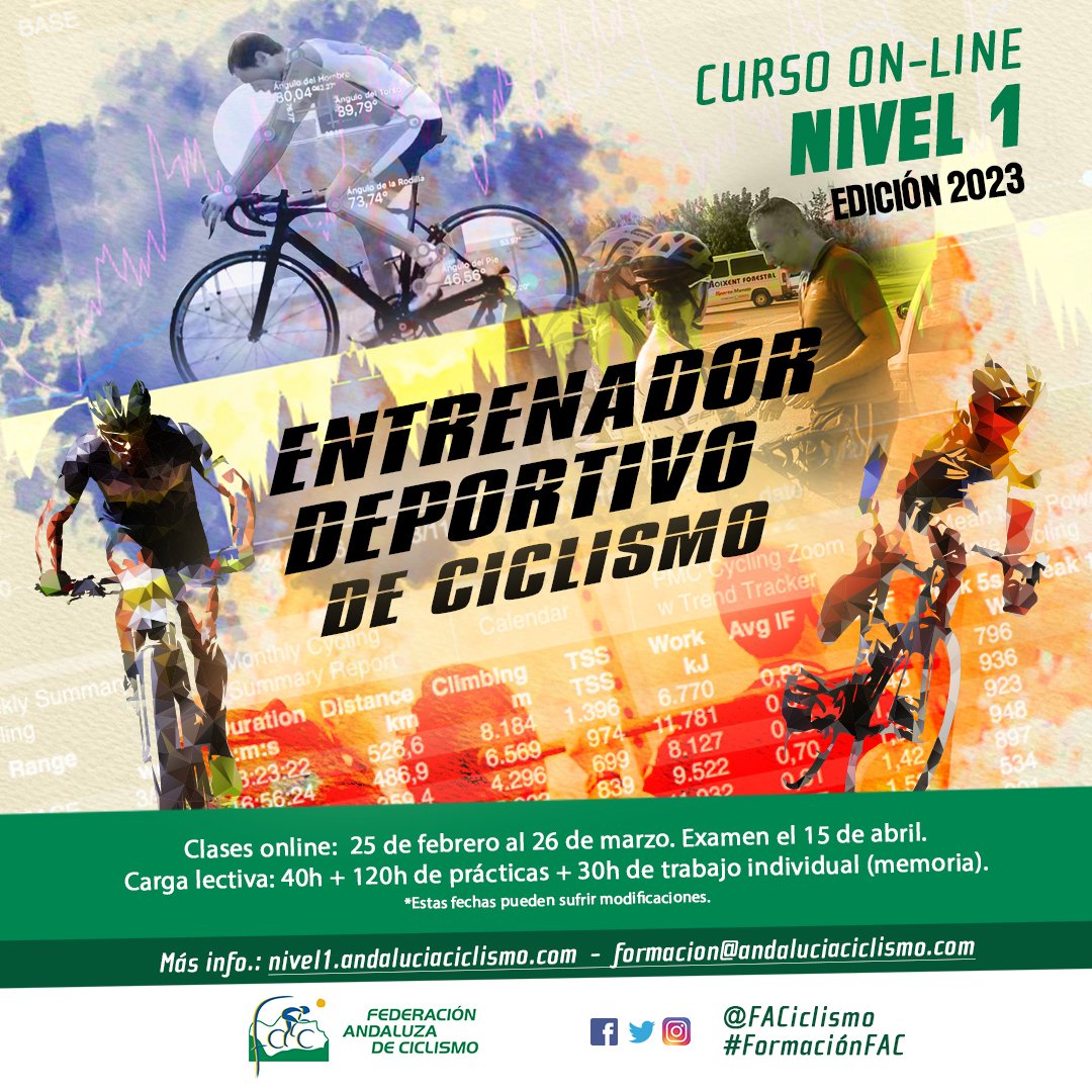 FACiclismo's tweet photo. #FormaciónFAC 
👩‍🎓👨‍🎓🚲Abierta la convocatoria para el 'Curso Entrenador Deportivo Ciclismo Nivel 1 2023'.
👩‍💻👨‍💻Totalmente ONLINE
🗓️25 febrero-26 marzo (examen 15 abril).
✍️INSCRIPCIÓN: https://t.co/X2JAK6w34Q
📓GUÍA (provisional): https://t.co/uVmMpTU2z9 https://t.co/Fo3Zg776Sj