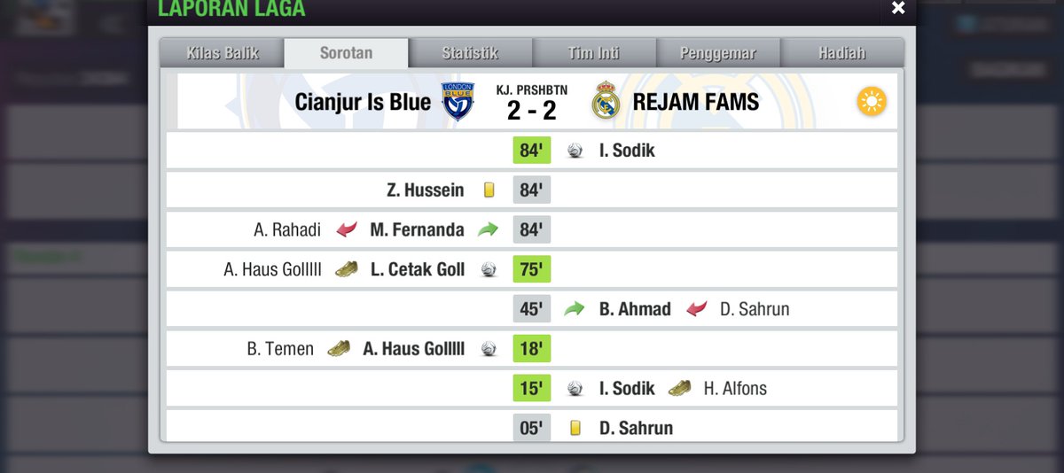 Match #4 @Liga2TEI 
Vs <a href="/REJAM_TE/">Syakir</a> 
Coach : Sama Sama Kuat Dari Kedua Tim
FT : 2-2
#CianjurIsPride #ComeOnCibu