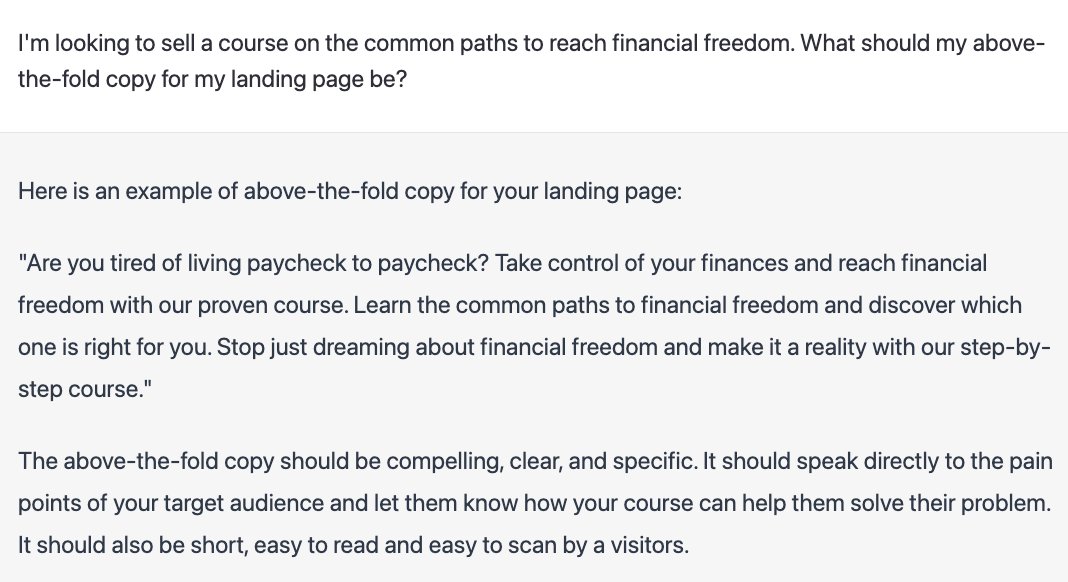 Matt shares an example of above the fold copy for a course landing page.