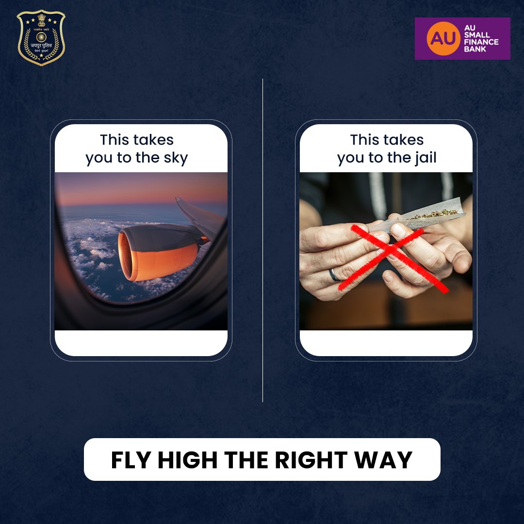 jaipur_police's tweet photo. Stay away from drugs, they don't just harm your life and body, but can also put you behind bars.
नशे से दूर रहें, यह लत्त आपके शरीर को नुकसान पहुंचाने के साथ ही आपको हवालात में पहुंचा सकती हैं।
#SayNoToDrugs #DrugFreeCommunity #BeResponsible #MakePositiveChoices #JaipurPolice https://t.co/eku3T9DdJD