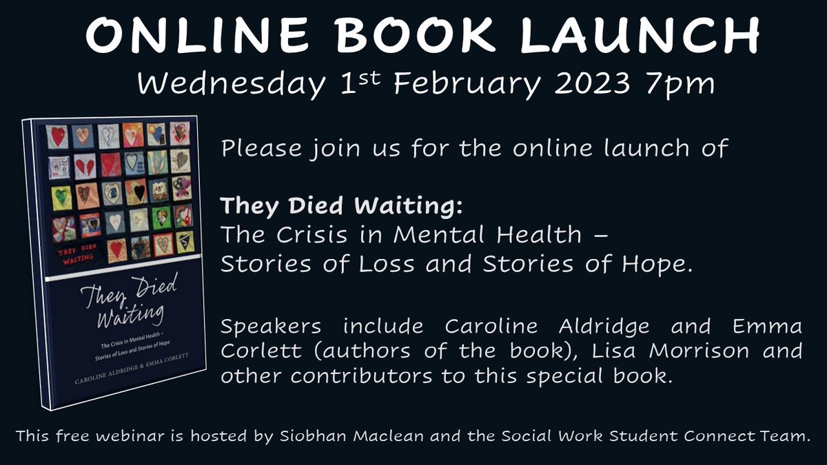 The team &amp; <a href="/SiobhanMaclean/">Siobhan Maclean</a> will be back on Weds 1st Feb 2023 at 7pm as we support <a href="/CarolineAldrid5/">Caroline Aldridge</a> with the virtual launch of “They Died Waiting”, the follow up to <a href="/waiting_he/">He Died Waiting 💙</a>. 

Register for free here bit.ly/3BnDiu4