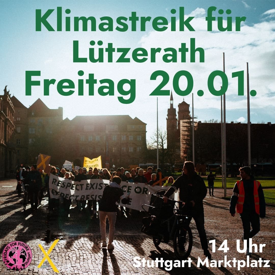 Mit Lützerath wurde eine rote Linie überschritten. Damit lassen wir RWE und die Bundesregierung nicht davon kommen!

Darum demonstrieren wir am Freitag ab 14 Uhr auf dem Marktplatz. 
Es wird auch wieder einen Demozug geben.