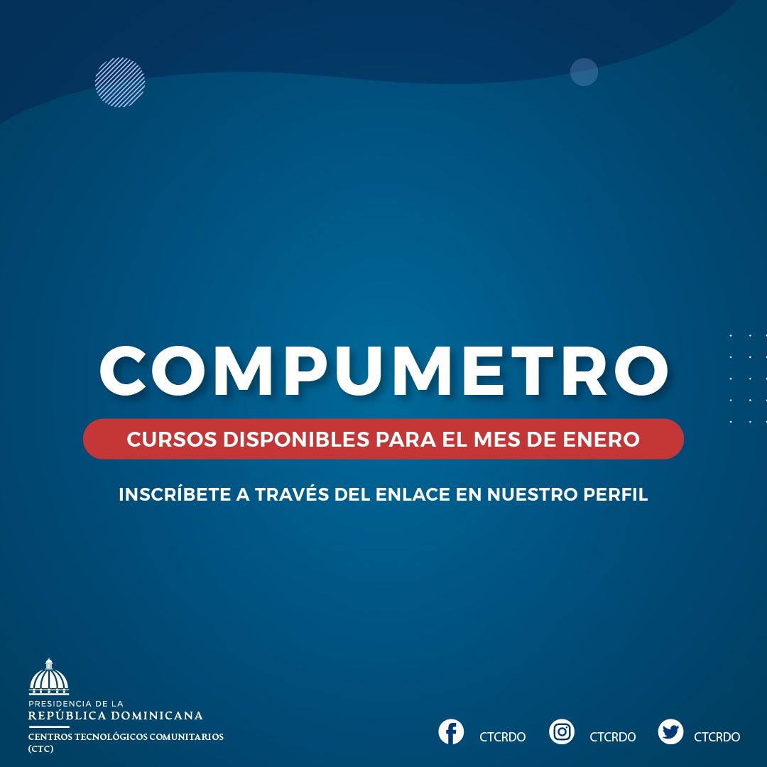 CTCRDO's tweet photo. 📣 Conoce la oferta formativa que tiene nuestro #COMPUMETRO ubicado la estación 📍Mauricio Báez del @metrosd_rd 🚆
✍🏽 Modalidad virtual/presencial
🔗 Inscríbete a través del enlace:
https://t.co/kGMAuBjkOc
¿Que estas esperando?
¡No te lo puedes perder!
#CTCRDO
#Compumetro https://t.co/3t5EaWNtTJ