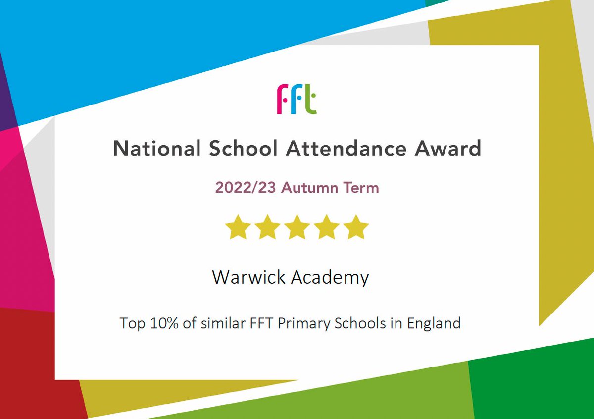 🏆 Whole School Attendance Award 🏆 
#TeamWarwick has achieved a Whole School Attendance Award for our Autumn Term 2022 attendance data which was in the top 10% of all <a href="/FFTEdu/">FFT Education</a> primary schools. #AttendanceMatters #EveryDayCounts #OnTimeAllDayEveryDay