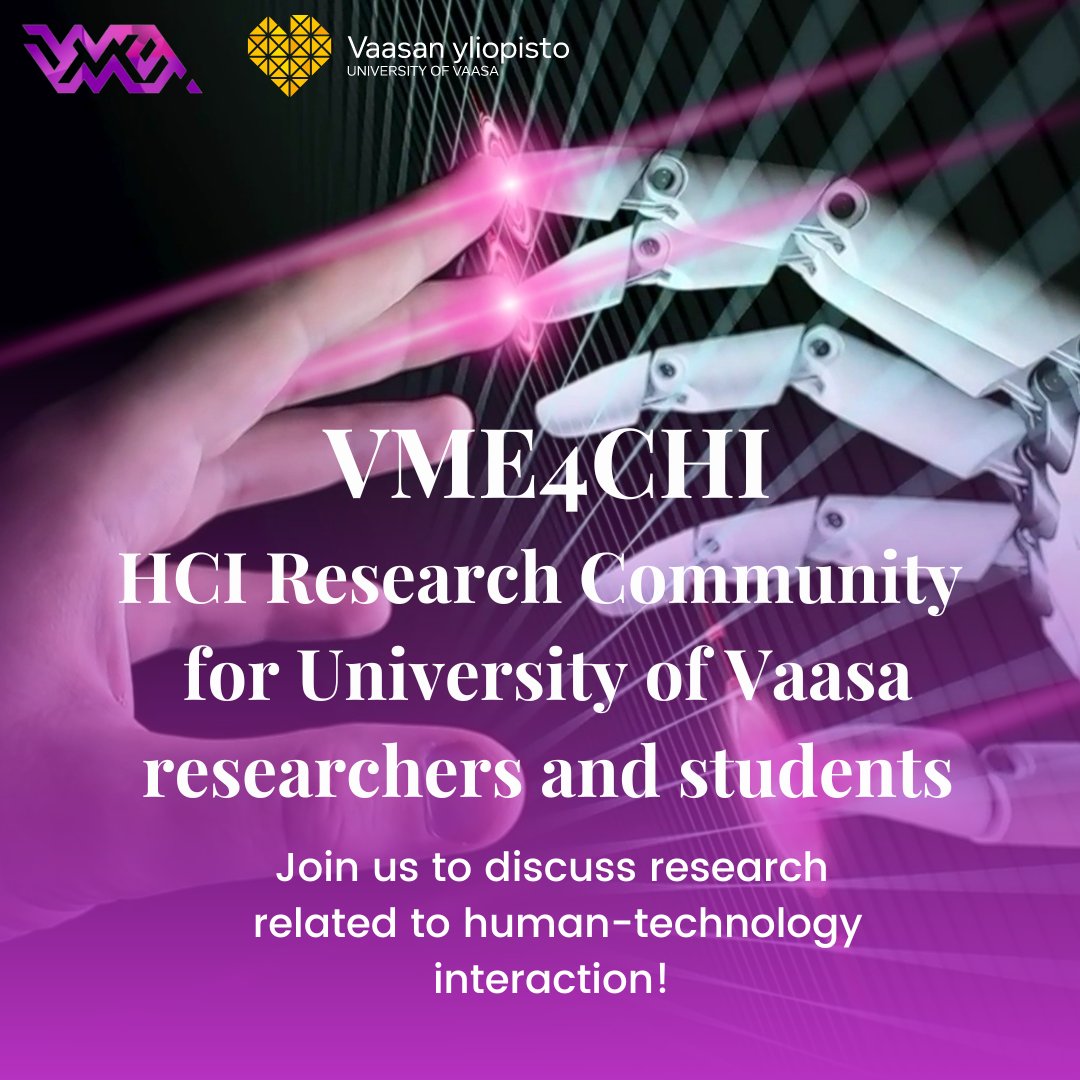 vmevaasa's tweet photo. VME4CHI - the multi-disciplinary human-computer interaction research community at the University of Vaasa invites #univaasa students and scholars to discuss current topics in #hci. We meet again next Tuesday 24.1., see you there!  #vmevaasa https://t.co/0UJsLe8l7B