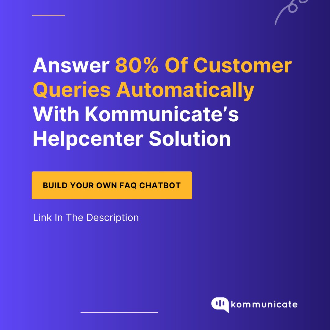 kommunicateio's tweet image. Let your customers help themselves with Kommunicate&apos;s Helpcenter Solution, which can answer 80% of customer queries automatically.

To know more, visit 👉 bit.ly/helpcenter-Tw

#CustomerSupport #Helpcenter #CX #ConversationalAI #CX #AI #Kommunicate