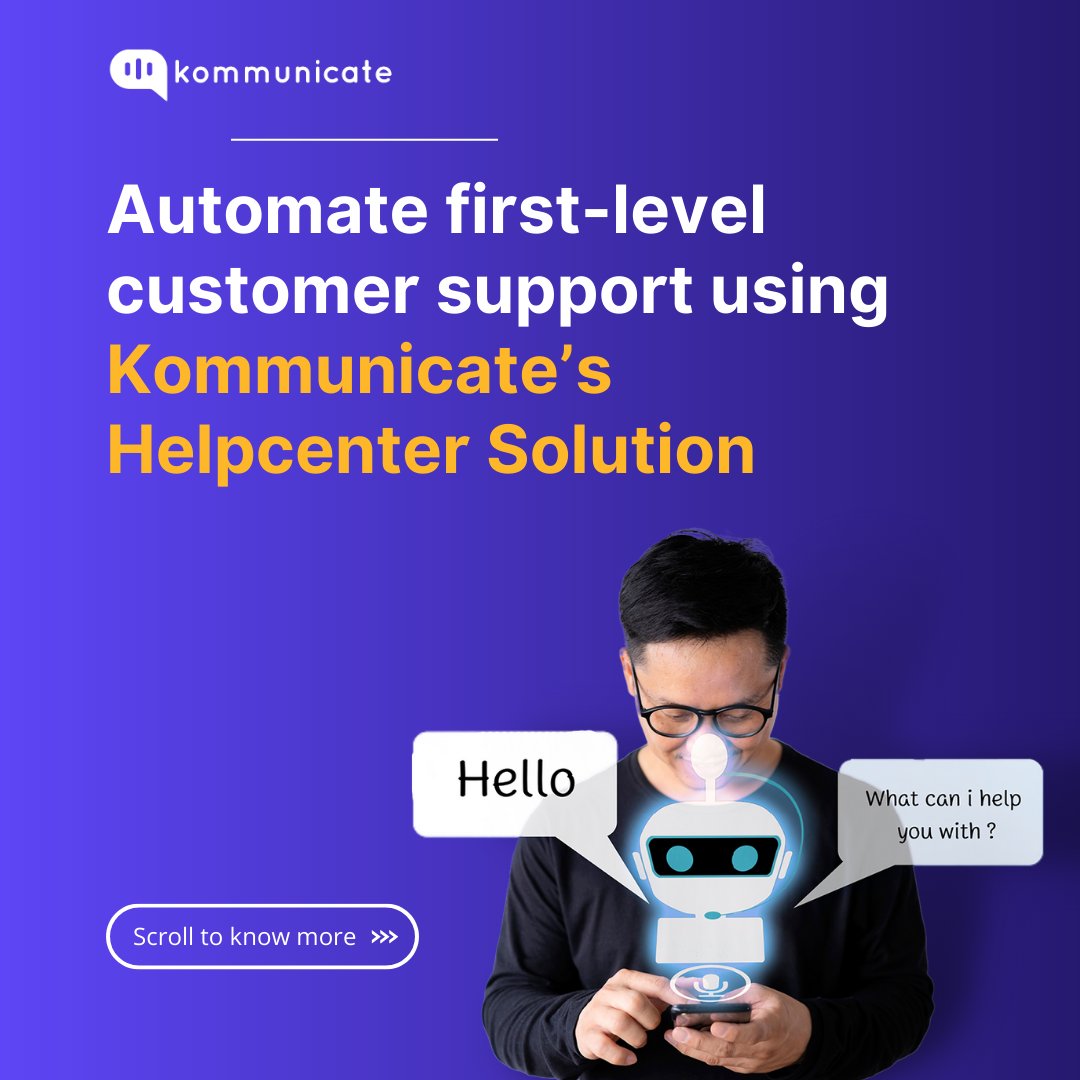 kommunicateio's tweet image. Let your customers help themselves with Kommunicate&apos;s Helpcenter Solution, which can answer 80% of customer queries automatically.

To know more, visit 👉 bit.ly/helpcenter-Tw

#CustomerSupport #Helpcenter #CX #ConversationalAI #CX #AI #Kommunicate