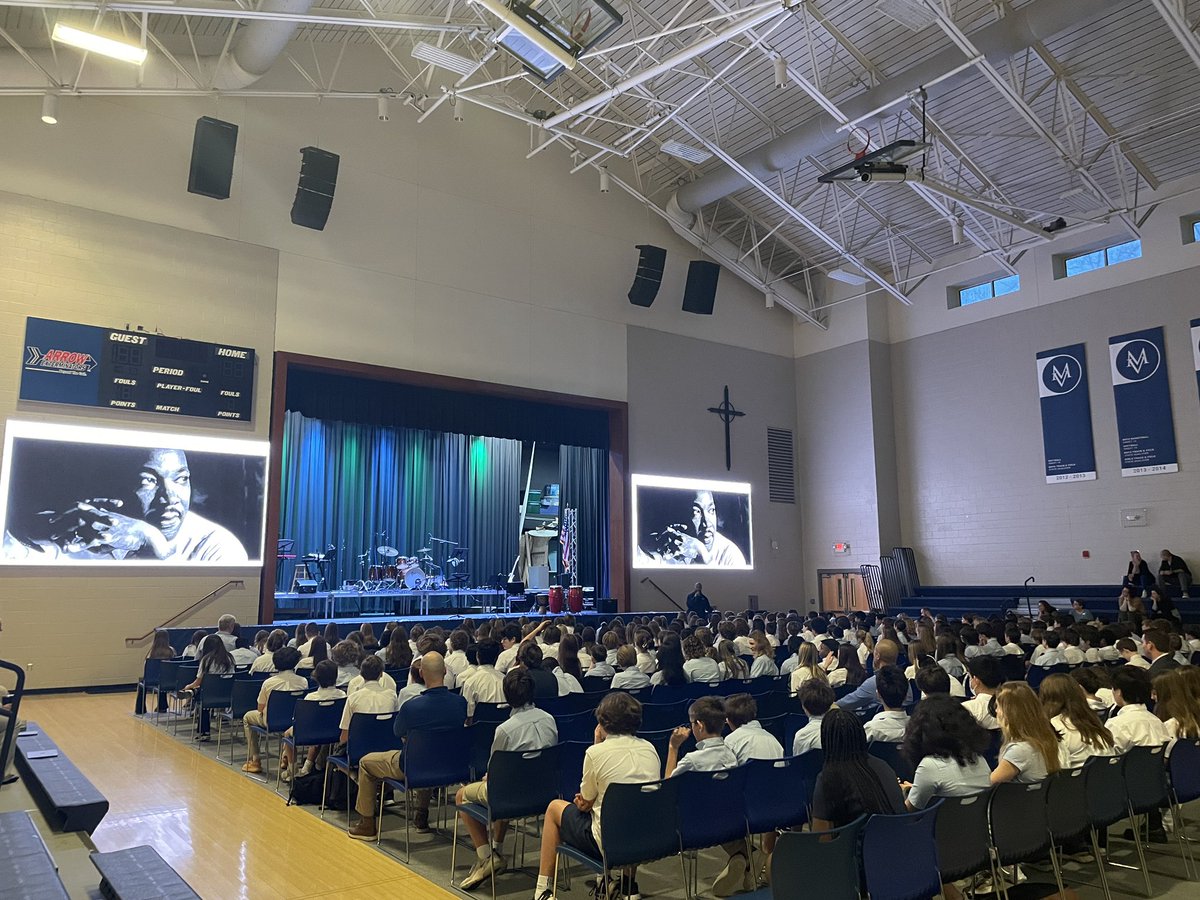 Passion. Purpose. People. #mvmiddle in chapel with @coachT_fearless learning about the legacy of Martin Luther King Jr and the strength and power of love out of Gal 5:14. @TheMVSchool #faithoverfear #lastinglegacy #stayinthegym