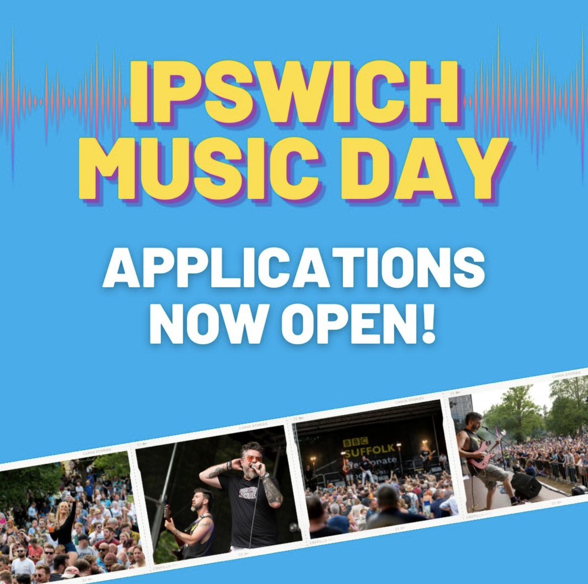 📢 Applications are OPEN for Ipswich Music Day 2023! ✨ Applications close at midnight on Friday 24 March 2023. Apply here: ipswichentertains.co.uk/ipswichmusicda…