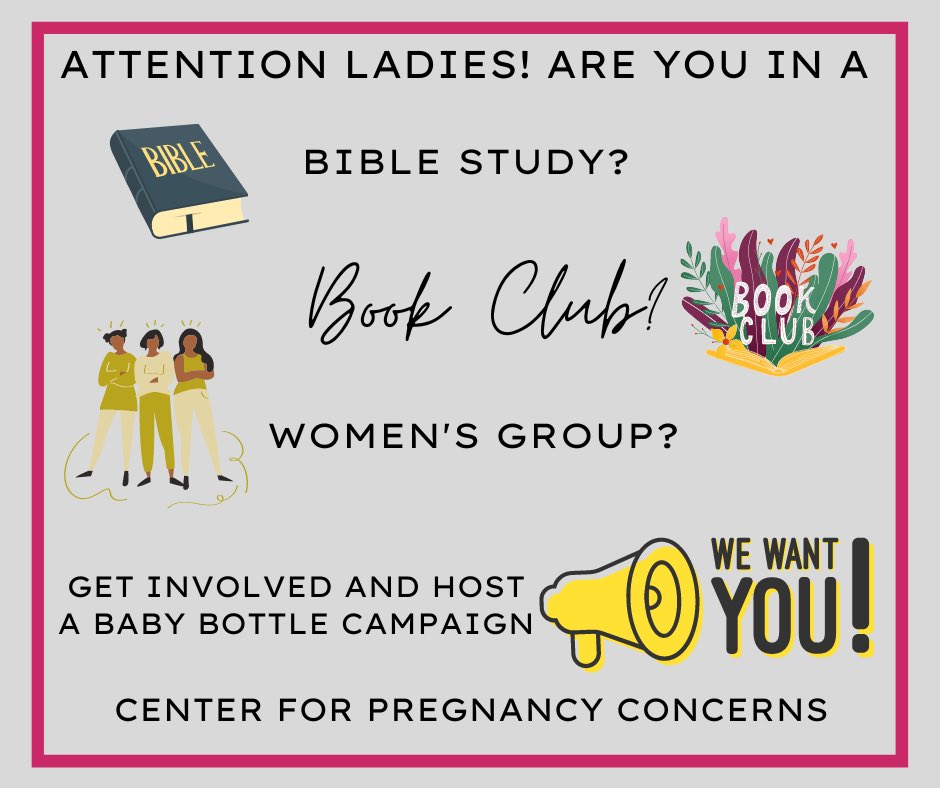 cpcforhelp's tweet image. Do you belong to a book club, bible study, or women's group? Would you consider hosting a baby bottle campaign to spread the word about CPC? It's an easy, low-pressure, and tangible way to invest in our ministry. Contact Paula 443-884-9208 or paula@centerforpregnancyconcerns.org.