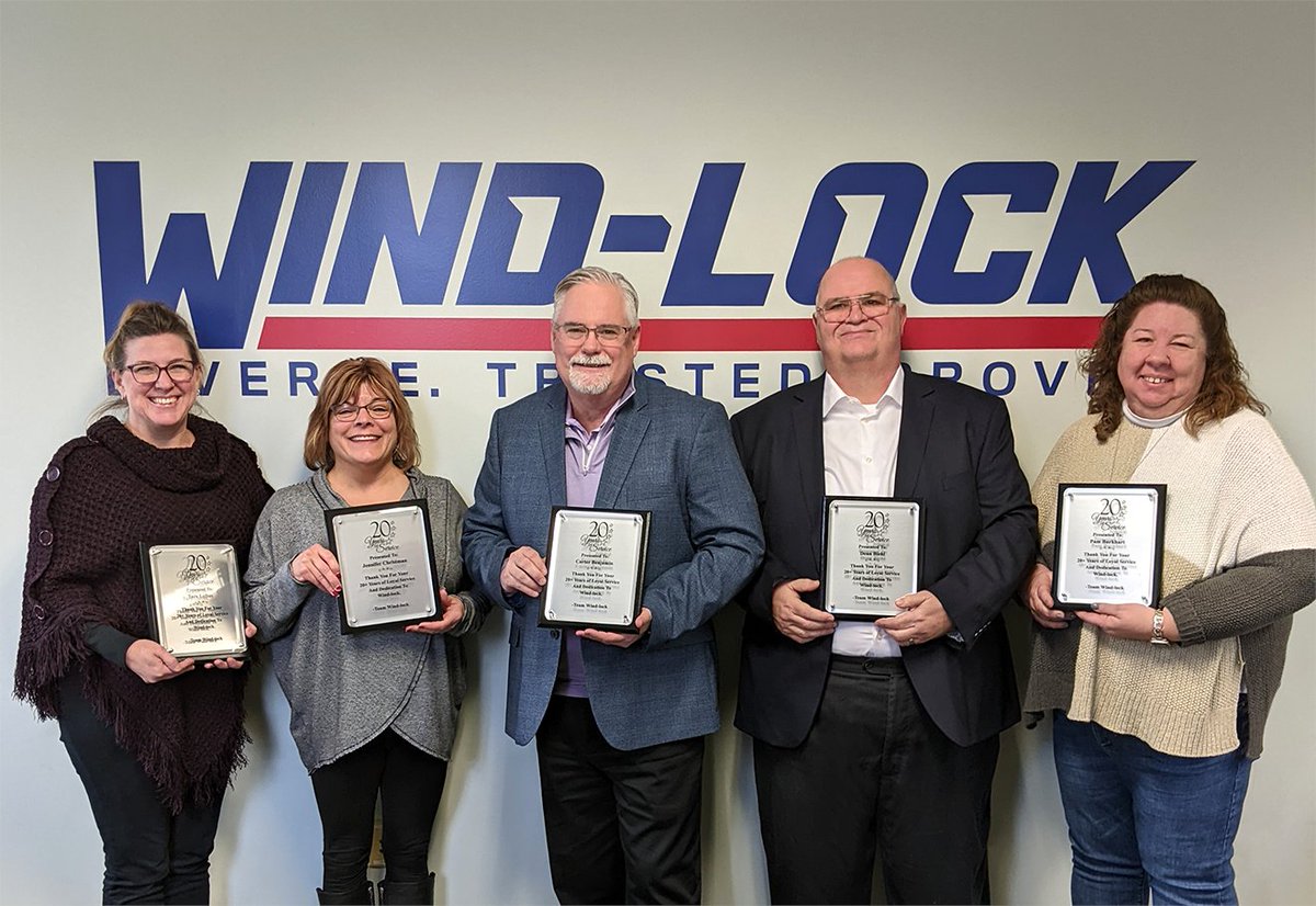 windlock's tweet photo. Congratulations to our employees with 20+ years of service! Thank you Tara, Jen, Carter, Dean, and Pam for your years of loyalty and dedication.
#Windlock #WinningWithWindlock https://t.co/PnwKPZiv6V